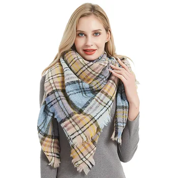 

Winter Scarf Hijab European And American Autumn Winter New Thorn Hair Small Plaid Square Scarf Women's Neck Blanket Type Shawl