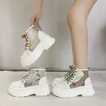 

boots girl 2020 new versatile mesh hollow back zipper thick bottom thin short boots motorcycle Martin boots botas mujer