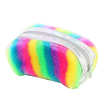 

Plush Soft Cosmetic Bag Women Travel Organizer Zipper Women Make Up Bag Colorful Faux Fur Pouch Bag For Travel Toiletry Tool