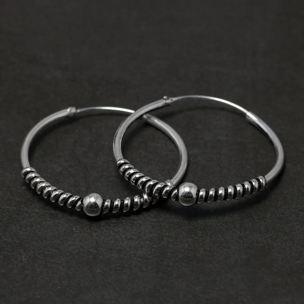 

Retro Punk Style Coils Circle Hoop Earrings 925 Sterling Silver Round Big Earrings For Women Party Fashion Jewelry