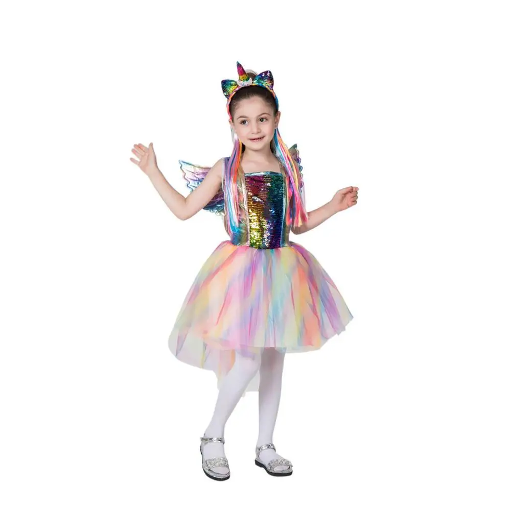 Детское красочное сказочное платье с единорогом для девочек Карнавальный костюм на Хэллоуин