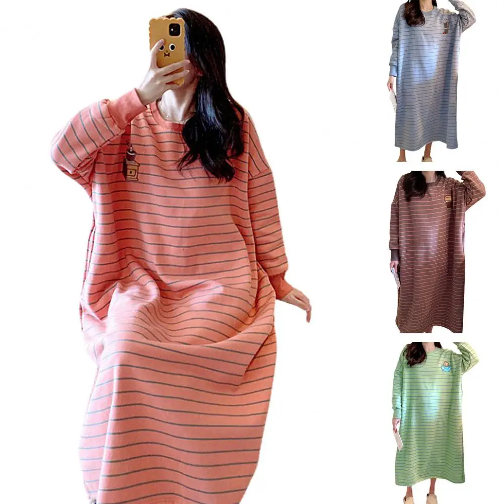 Women Autumn Winter Dress Fashion Thicken Warm Loose Cartoon Cute Oversized Pajamas Nightwear Winter