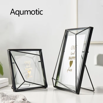 

Aqumotic Simple INS Creative Black Metal Glass Geometric Photo Frame Set 1pc Plant Specimen Frame Graduation Gift Photo Frames