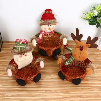 

1pc Merry Christmas Candy Storage Basket Santa Claus Elk Snowman Christmas Decoration Candy Container Gift Storage Basket TXTB1