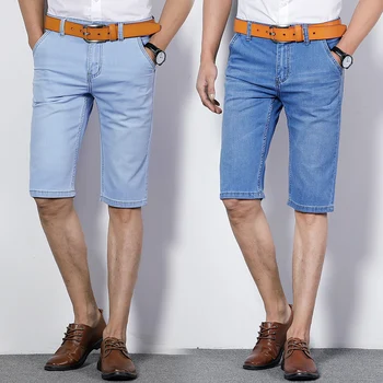 

New Arrival Summer Men's Cloths short Cotton Blue Jeans Fashion Elastic Minute Loose Thin Male plus Size 28-40 Straight pants