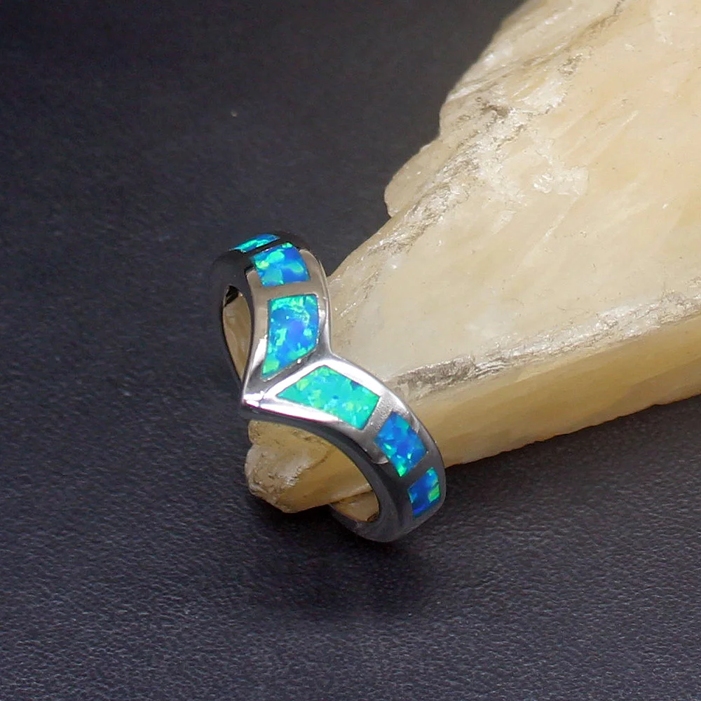 Hermosa Wonderful Charm Blue Opal 925 Silver Queen Band Ring Regali Di Fidanzamento Di Nozze Per Le Donne Taglia 7 #20214338