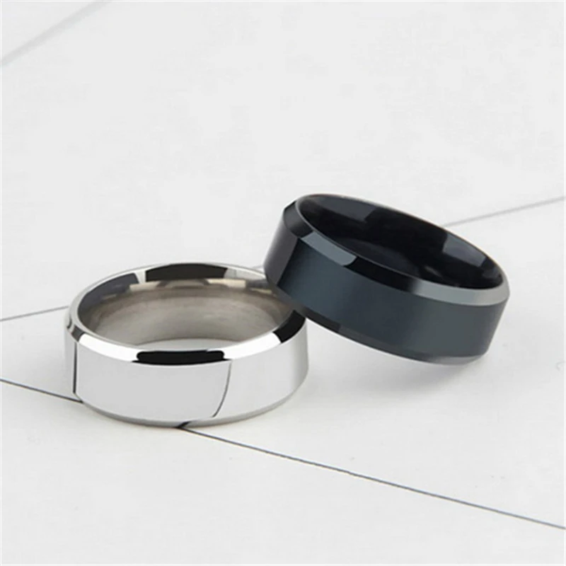 Anillo de acero inoxidable para hombre y mujer, sortija doble cónica de titanio Color plateado y negro para boda, accesorios, joyería para parejas