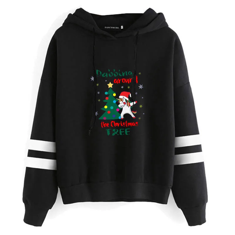 Chritsmas, забавный Санта Клаус, толстовка с капюшоном, модная Женская Полосатая Толстовка с длинным рукавом, женские пуловеры, топы - Цвет: W23289BK