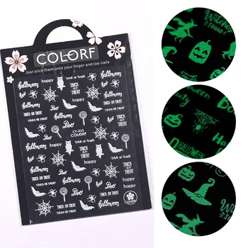 

1 Sheet Luminous Halloween Nail Art Sticker Pumpkin Spider For Nail Sticker 3D Tips Decorations Manicure Tips