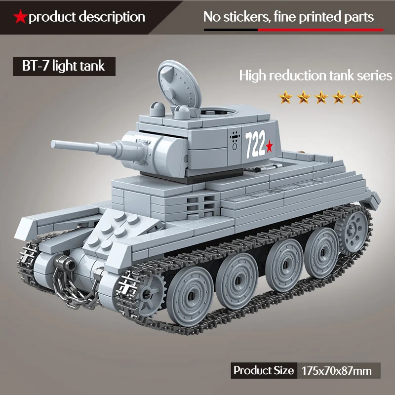 462PCS WW2 War Military Building Blocks Legoingly Tank Soviet Union BT-7L Light Tank Army Soldiers