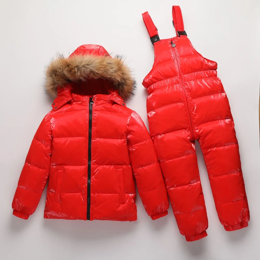 40 ℃ русская зимняя куртка пальто+ Штаны 2 шт./компл. одежда для малышей Одежда для детей 1–7 лет для мальчиков, верхняя одежда для девочек и большим настоящим мехом Куртка с меховой отделкой