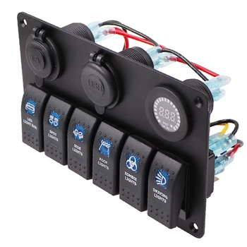 

USB Charging 6 Gang Rocker Control Switch Panel 12 V 24V Waterproof Car Marine boat Circuit Breaker Volt