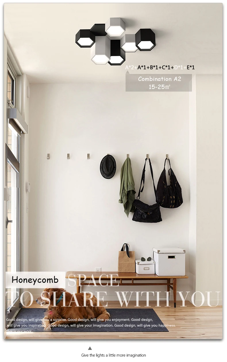 Moderno e Minimalista Lâmpada do Teto Sala de Estar Faça Você Mesmo Combinação Hexágono Design Ferro Fosco Led Iluminação Decoração Acrílico Dispositivo Elétrico 13 Moderno e minimalista diy combinação hexágono design