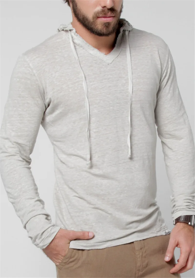 Мужская Повседневная футболка с капюшоном с длинным рукавом, облегающая толстовка с капюшоном, Приталенная толстовка, спортивный топ - Цвет: Серый