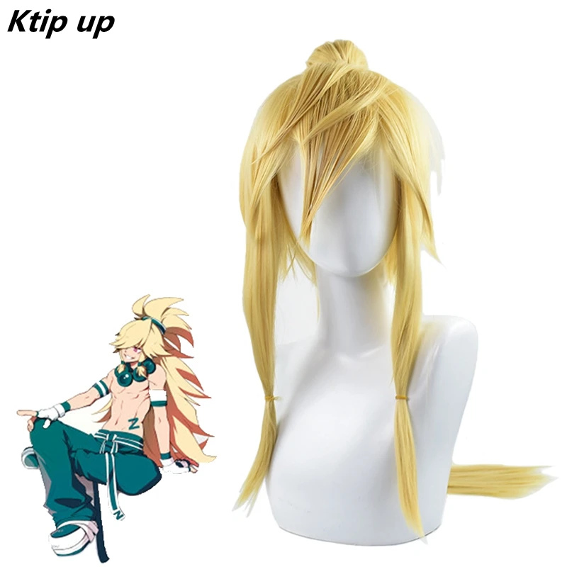 

Ktip Up Aotu World Pelley Cosplay Wig Whit Ponytail Golden Synthetic Full Wigs Heat Resistance Costume Party Wigs