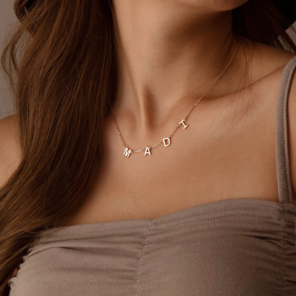 Collana con lettera personalizzata personalizzata con nome Iniziali in acciaio inossidabile Ciondolo con ciondolo Collana di gioielli da donna Regalo per la madre  36
