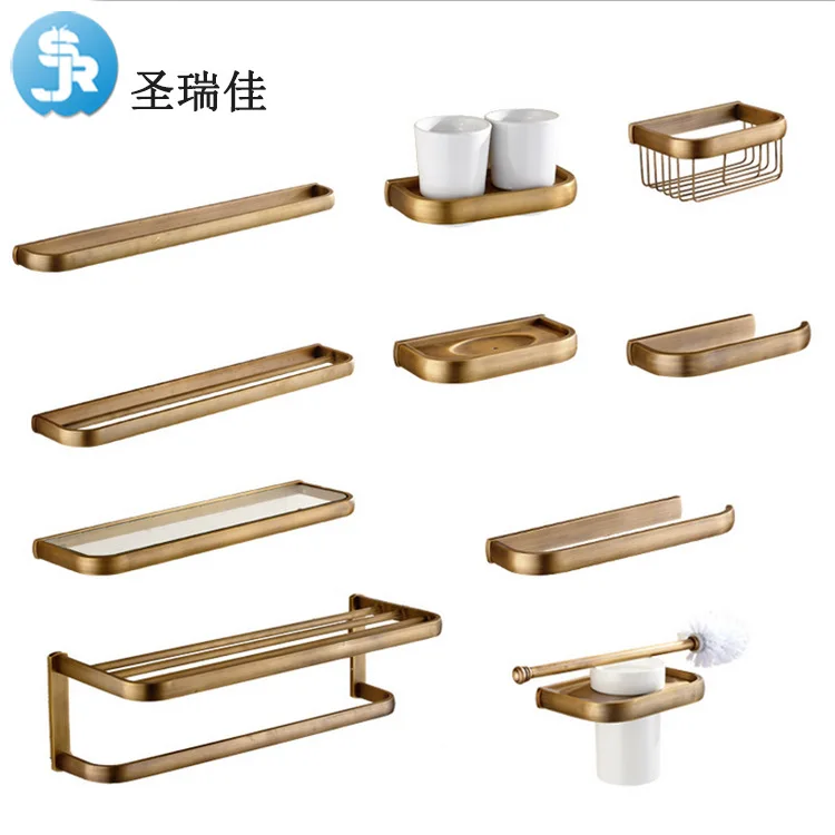 

Shengruijia European Style Antique Copper Towel Rack Ark Tissue Holder Bathroom Hardware Retro Pendant Set