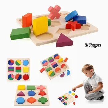 Wooden Geometric Shapes Montessori Puzzle Kids Cognitive Toy Early Preschool Learning Educational Toy For Baby Toddler Children 5
