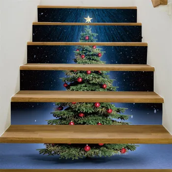 

Customizable Size Christmas Tree Stairs Sticker For Home Corridor Festival Decor Stair Mural adhesive Waterproof Staircase Decal
