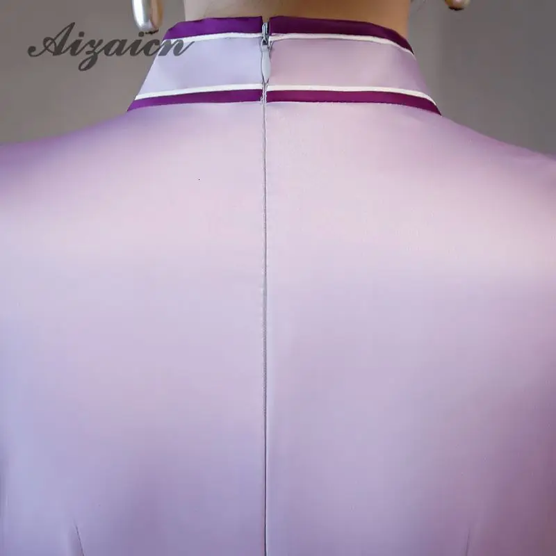 Традиционное китайское шелковое платье для замужних женщин Ципао современный Cheongsam сексуальное свадебное длинное фиолетовое платье Vestido Китай