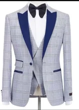 2021 azul xadrez ternos de casamento para homem 3 peça magro formal guarnição noivo casado smoking feito sob medida prom masculino terno fino ajuste