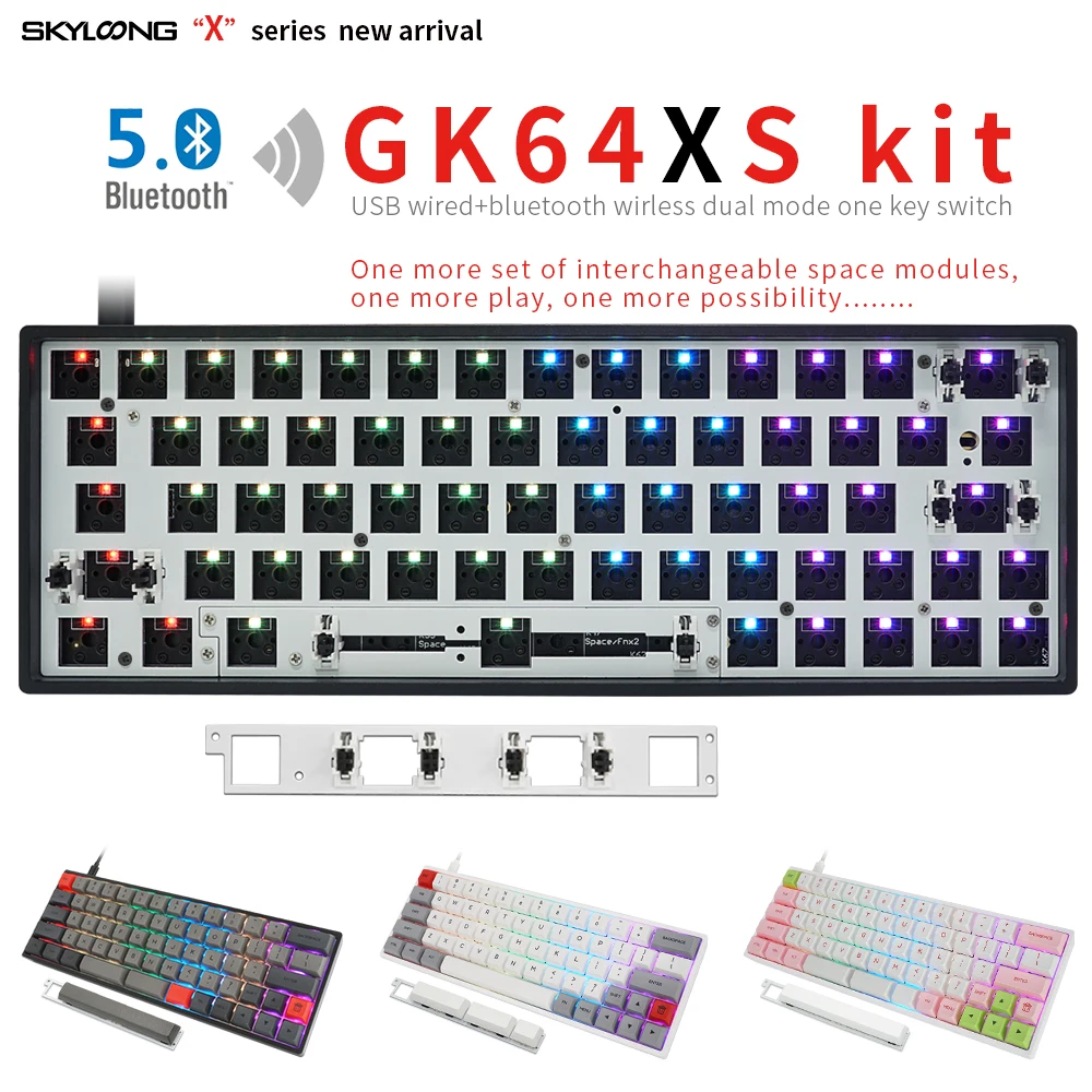 Estojo com Fio Bluetooth Programável Placa Pcb Teclado Cherry mx Kit Faça Você Mesmo Espaço Substituível Rgb Hot Swap Gk64 Gk64x Gk64xs - Imagem 4