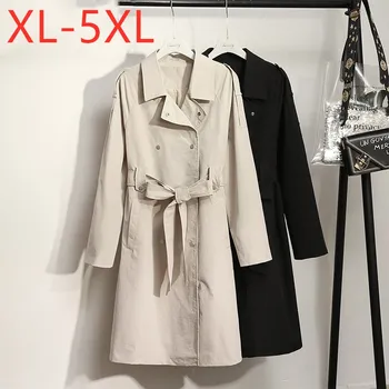 

New ladies autumn winter plus size overcoat for women large casual loose long sleeve black beige belt trench coat 3XL 4XL 5XL