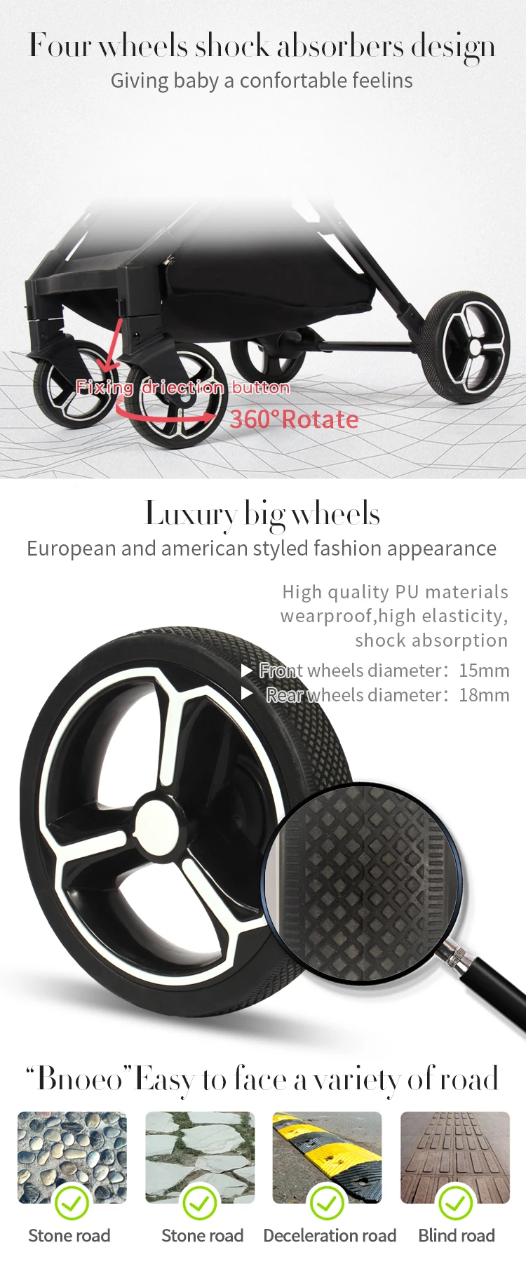 2019 Popular bnoeo Stroller Baby with 300D Oxford fabric Material baby cart