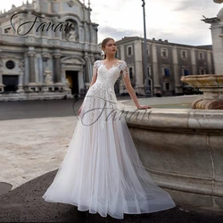 O-Neck Long Sleeve A-Line Wedding Dresses Lace Appliques See-Through Tulle Prom Party Gown vestidos de novia robe de mariée