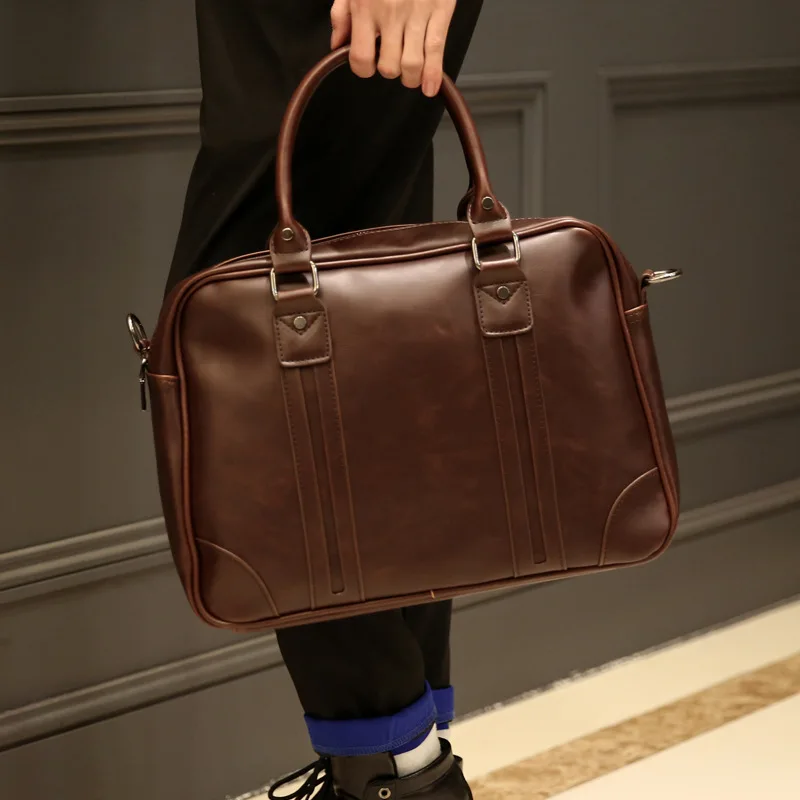 

Crazy Horse Leather Briefcases Men Handbag Fashion Business Shoulder Messenger Bag Men Briefcases Luxury Large File Laotop Bags