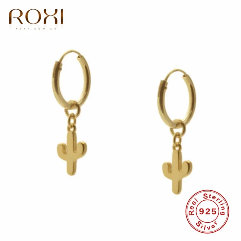 ROXI 925 пробы серебряные серьги-гвоздики в виде кактусов для женщин Boho ювелирные изделия для девушек изысканные растительные обручи висячие серьги праздничные подарки