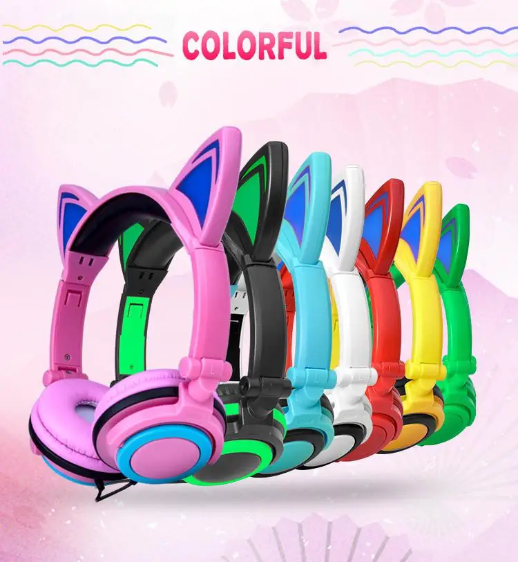

Earphones Stereo Cute Cat Ear Headphones Flashing Glowing Headphone Gaming Headset Earphone LED light Cat Headphones For Girls