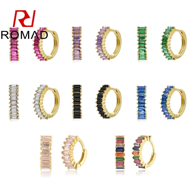 Romad Pendientes Plata 925 Silver Earrings For Women Bohemian Huggies Colorful Hoops Fine Jewelry Joyero Simple Gift | Украшения и