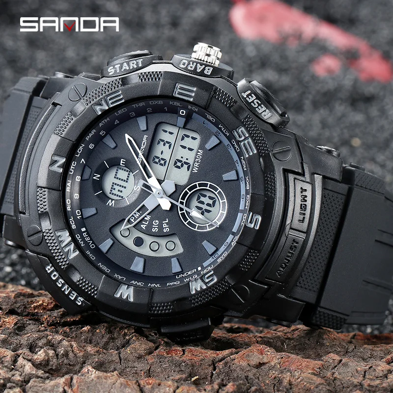 

SANDA 2019 Waterproof Men Sports Watches Luxury Brand Dual Display Digital Running luminous electronic watch relogio gift box