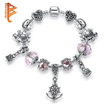 

Fashion Jewelry Charm Bracelets for Women With Pink Murano Glass Beads Anchor Charm Bracelet Bangle Mother Day Gift