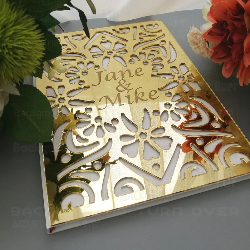 Guest Book Wedding Guestbook Personalized Custom Mirror Signature Decor Engrave Carve Gifts For Guests Cover Gift Album G009 | Дом и сад