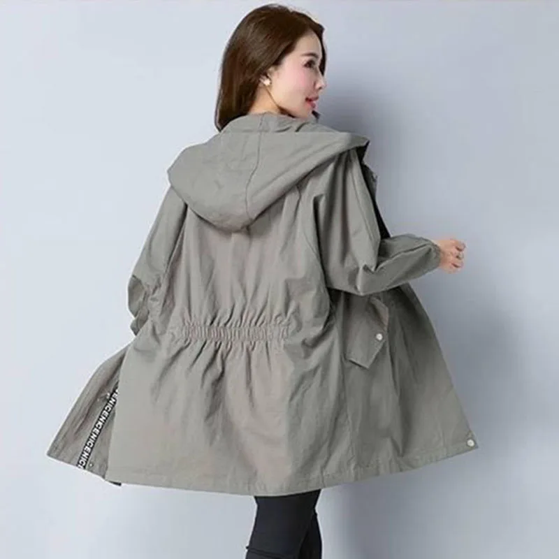 Women Windbreaker Jacket korean coats women Spring Autumn Hoodies top Plus size trench coat length Windbreaker