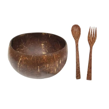 

Coconut Bowls Spoon Set,2 Bowls 2 Forks 2 Spoons,Vegan Gift,Salad Fruit Snack Bowl for Kitchen,Dining and Decoration