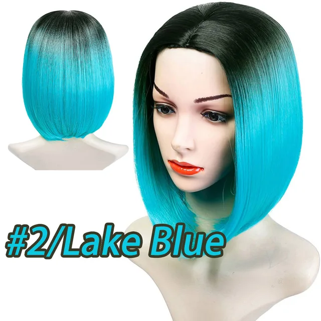 AIYEE Short Straight Brazilian Wig Synthetic Middle Part Hair Wigs Full Head for Black Women Heat Resistant Wig for Women Lake Blue