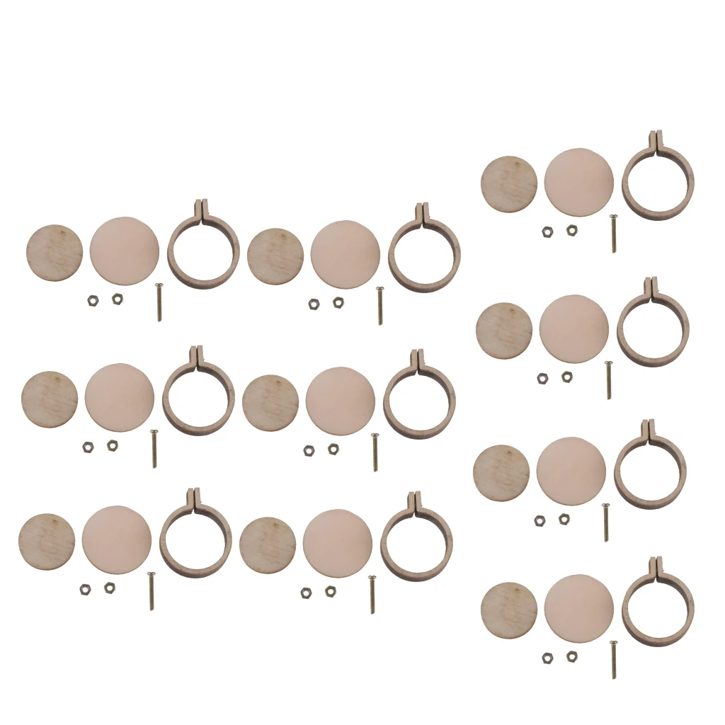  10PCS Mini Round Wooden Embroidery Frame Hoop for Adults, Beginners, DIY Handicraft  3 x 2.5cm