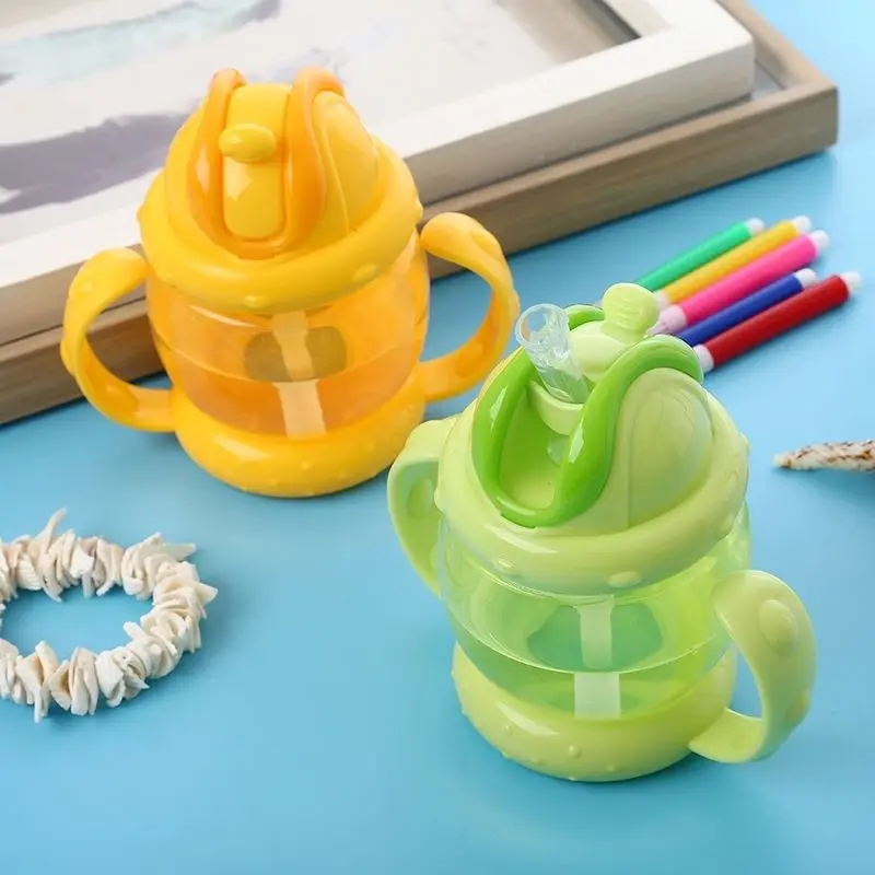 

Baby Sippy Cup Cup with Straw Leak-Proof Fell Infants Feeding Bottle Kindergarten Suspender Strap Handle Dual Purpose Children D