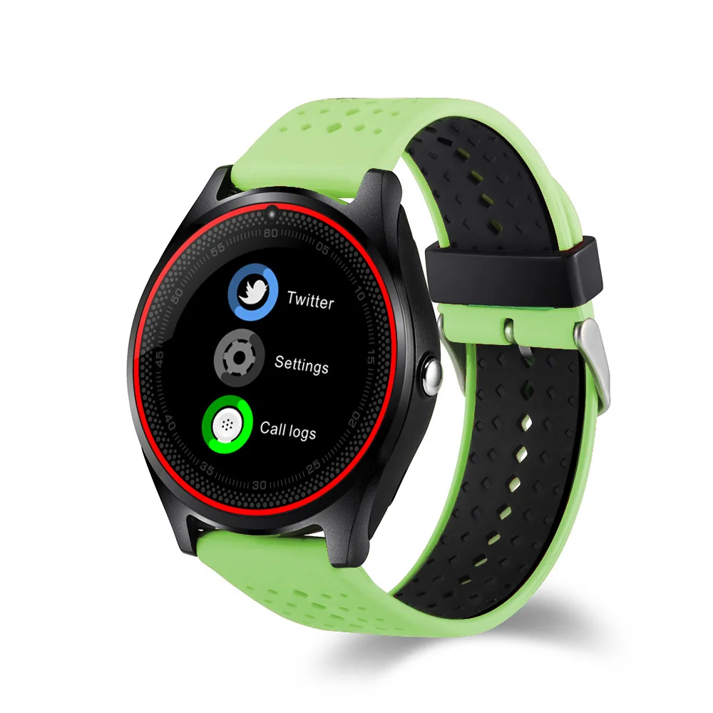Смарт-часы V9 с камерой, спортивные, шагомер, bluetooth, умные часы, поддержка sim-карты, TF карта, умные часы для мужчин и женщин, для Andorid - Цвет: Зеленый