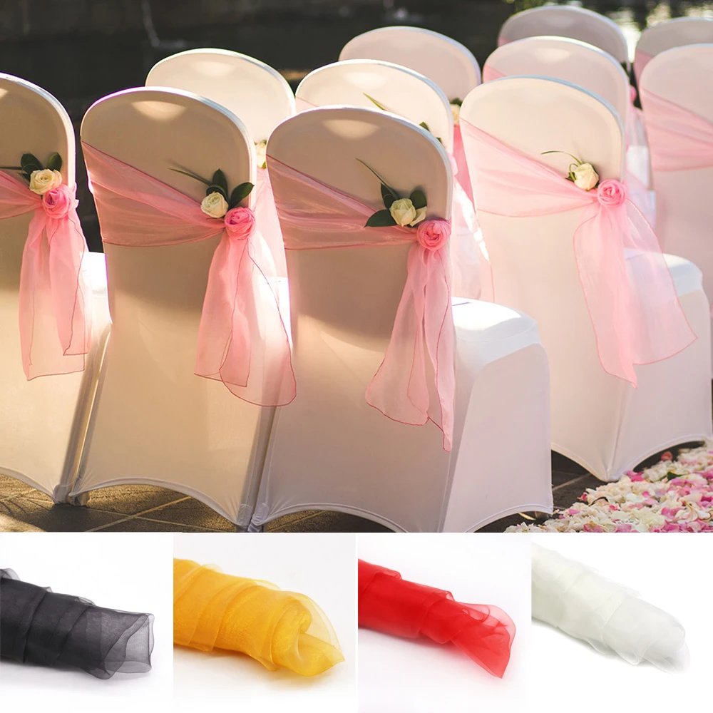 25pcs Pink Chair Sashes 18x275cm Sheer Organza Fabric Cloth for Wedding Decoration Event Party Suppiles White Chair Bow Ties
