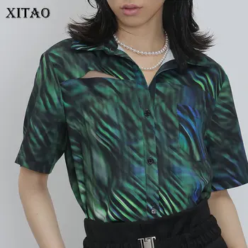 

XITAO Print Pattern Blouse Fashion Single Breast Hollow Out Hole Small Fresh 2020 Summer Goddess Fan Casual Style Shirt DMY5280