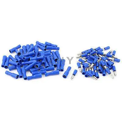 

50 Pair 22-16 AWG Wire Connector Male Female Bullet Crimp Terminals Blue