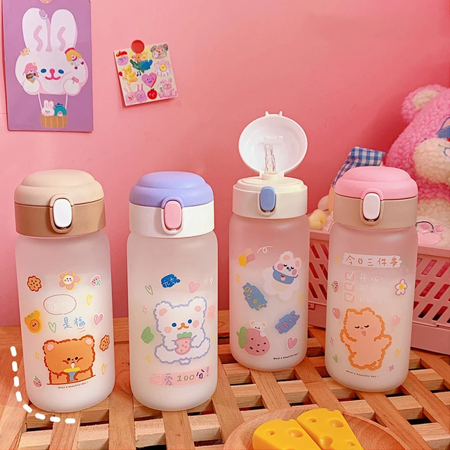 Cute Water Bottle Girls Kawaii  Cute Korean Glass Water Bottle - Cute  Frosted Glass - Aliexpress