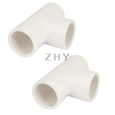 

White PVC Three Way Tee Fitting Wire Pipe Connectors 25mm Inner Dia 2 Pcs