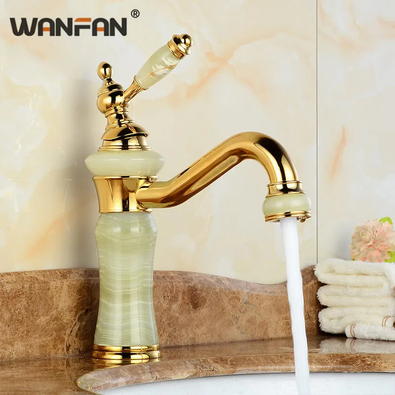 Basin Faucets Gold Modern Brass Tap Jewel Marble Bathroom Single