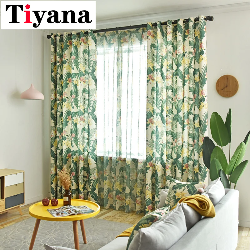 

Tiyana Curtains for Living Room Green Leaf Printed Window Curtain Customized Semi-shade Cortinas Sheer Tulle for Bedroom P420X