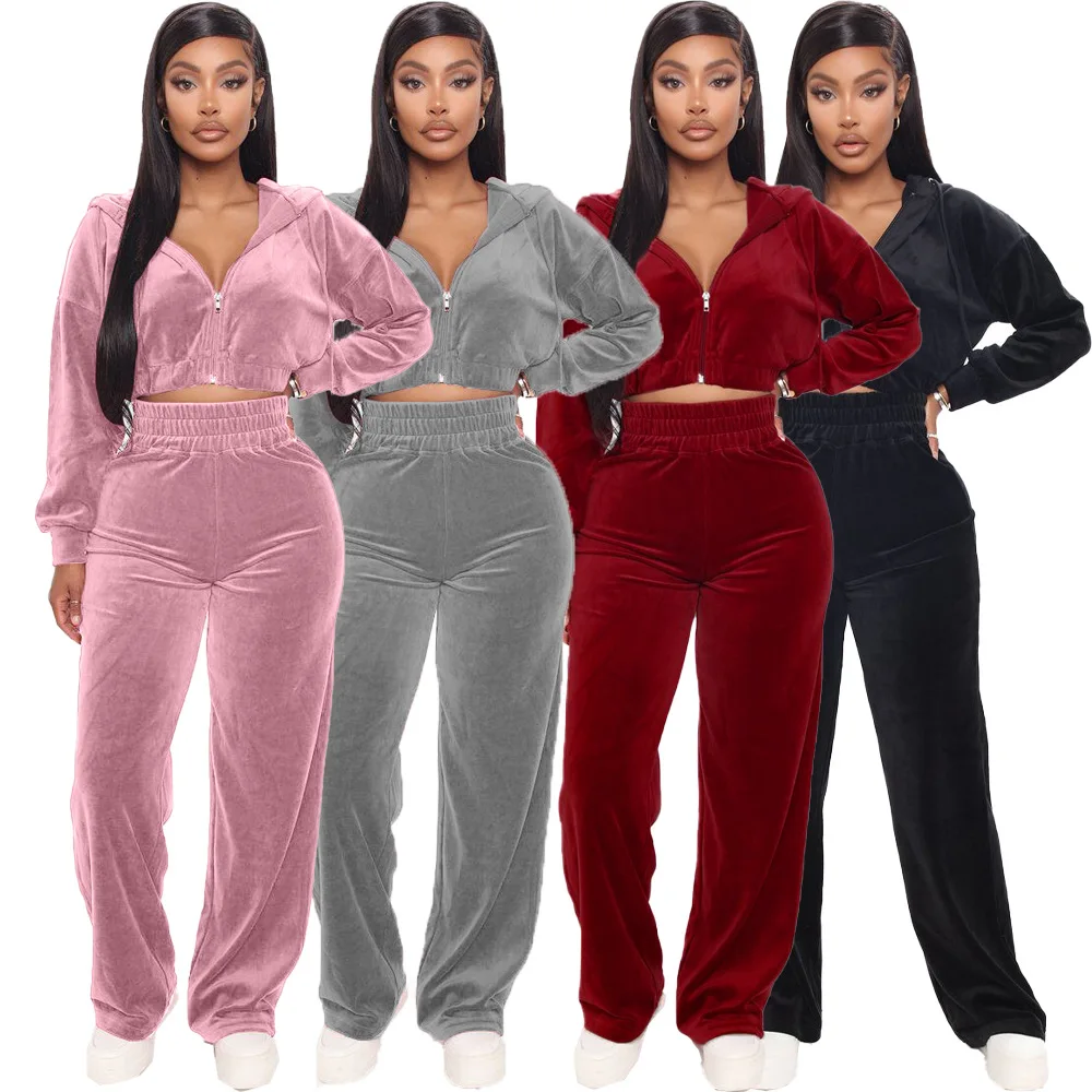 Clothing Sportswear Women s Velour Tracksuit Womens Velvet Set Solid